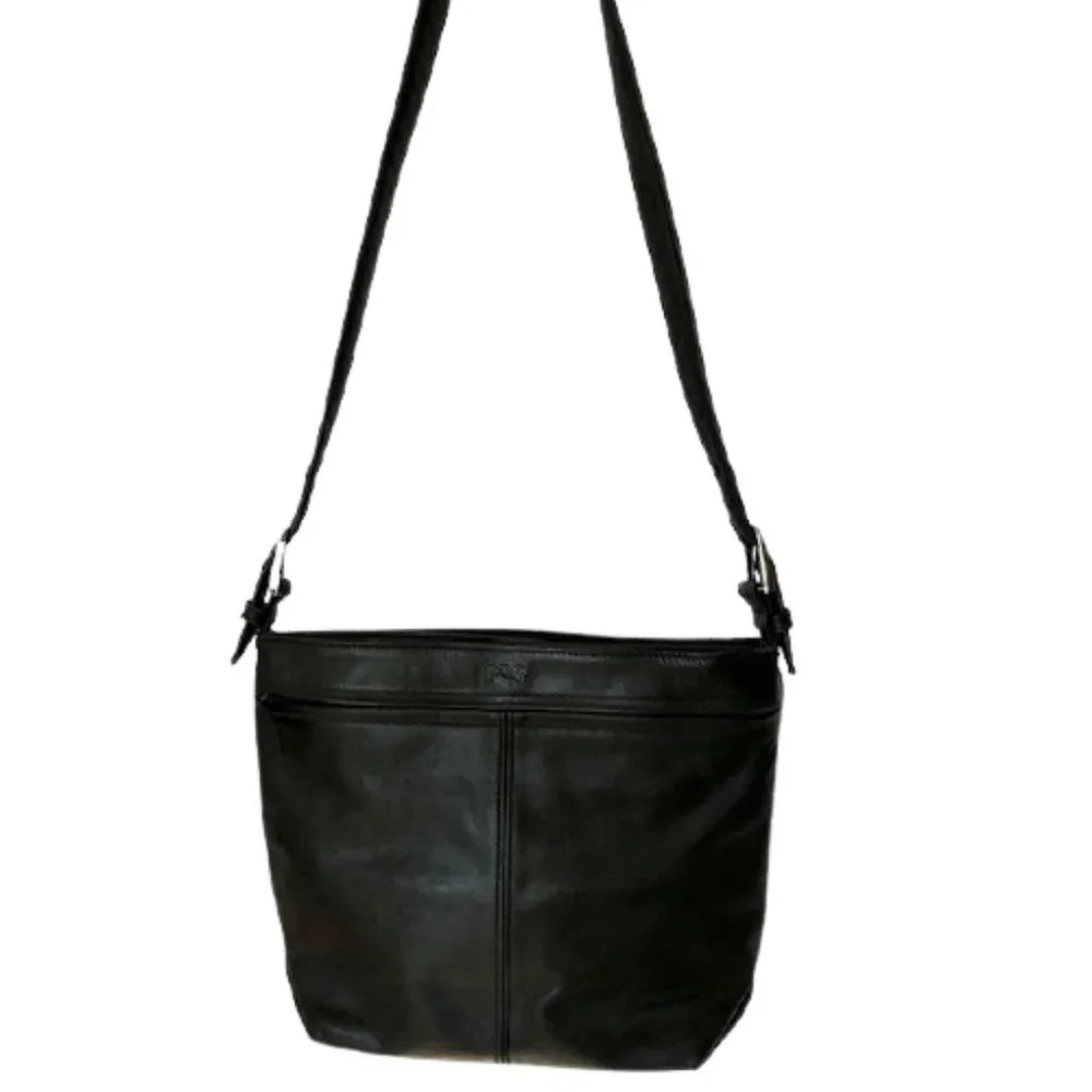 SAS Black Leather Shoulder Bag w/ Pockets - Made in the US